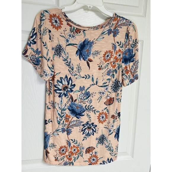 Ann Taylor Loft Lot Of 2 Pullover Tops Grey Peach Sz S Patterned Floral Striped - Picture 6 of 10